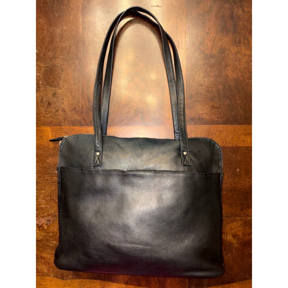Vintage Frye Black Leather Tote Bag Laptop Work Purse